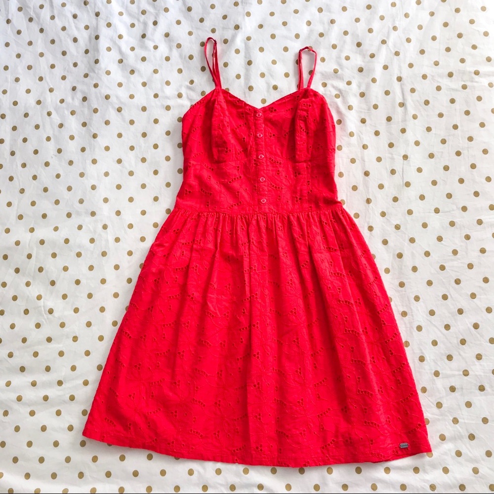 Red Button-Up Dress with Pockets